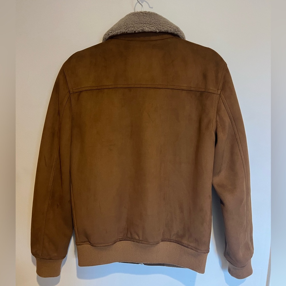 Suede Aviator Bomber Jacket with Sherpa Collar - Picture 3 of 3